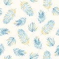 Seamless vector pattern with coloful pine branches in blue and gold colors.
