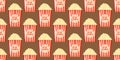 Seamless vector pattern of colored buckets popcorn background. Fun popcorn print. Delicious sweet snack. Royalty Free Stock Photo