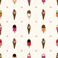 Seamless vector pattern with colored ice cream on cone with cherry. Can be used for wallpaper, pattern fills, web page Royalty Free Stock Photo