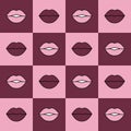 Seamless vector pattern with colored lips. Pink and burgundy elements in the squares. Fashion background for modern original