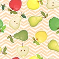 Seamless vector pattern with colorful apples and pears isolated on geometrical background. Natural fresh fruits concept Royalty Free Stock Photo