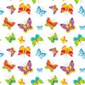Seamless Vector Pattern With Colorful Butterflies On White Background. Vector Nature Pattern.