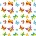 Seamless Vector Pattern With Colorful Butterflies On White Background. Vector Nature Pattern. Royalty Free Stock Photo