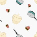 A seamless vector pattern of colorful crockery