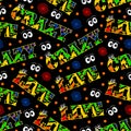 Seamless vector pattern - Colorful, funny, very moving typography `Crazy Life` in the style of the 80s Royalty Free Stock Photo