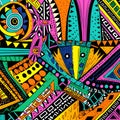 Seamless vector pattern. Colorful geometrical background with hand drawn decorative tribal elements. Print with ethnic, folk, Royalty Free Stock Photo