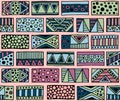 Seamless vector pattern. Colorful geometrical background with hand drawn decorative tribal elements. Print with ethnic, folk, trad Royalty Free Stock Photo