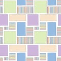 Seamless vector pattern. Colorful geometrical hand drawn background with rectangles, squares, dots. Print for decorative wallpaper