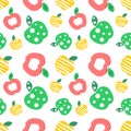 Seamless vector pattern with colorful ornamental different apples on the white background. Repeating ornament. Royalty Free Stock Photo