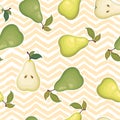 Seamless vector pattern with colorful pears isolated on geometrical background. Natural fresh fruits concept illustration for Royalty Free Stock Photo