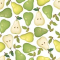 Seamless vector pattern with colorful pears isolated on white background. Natural fresh fruits concept illustration for farmers Royalty Free Stock Photo