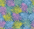 Seamless vector pattern. Colorful tropical overlapping palm leaves background, botanical texture Royalty Free Stock Photo