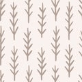 Seamless vector pattern with coniferous twigs. neutral beige background, nursery textile, packaging