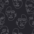 Seamless vector pattern with the contours of female faces. Designs suitable for decor, wallpaper, wrapping paper, textiles