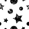 Seamless vector pattern. Creative geometric black and white background with stars and circles. Royalty Free Stock Photo