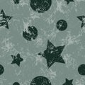 Seamless vector pattern. Creative geometric gray background with stars and circles.