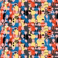 Seamless vector pattern of crowd people at football stadium. Sports fans cheering on their team Pattern illustration in cartoon st Royalty Free Stock Photo