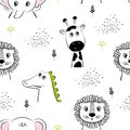 Seamless vector pattern cute animals, children`s print on clothes Royalty Free Stock Photo