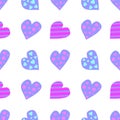 Seamless vector pattern. Cute background with colorful hearts on the white backdrop Royalty Free Stock Photo