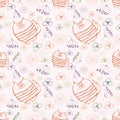 Seamless vector pattern. Cute background with hand drawn cats and flowers.