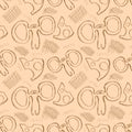 Seamless vector pattern. Cute beige background with hand drawn mouses and cheese. Royalty Free Stock Photo