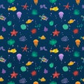 Seamless vector pattern with cute cartoon fish