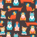 Seamless vector pattern with cute cartoon puppies.