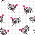 Seamless vector pattern with cute cartoon roosters. Year of the rooster.