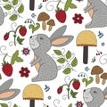 Seamless vector forest pattern with cute color illustrations.