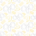 Seamless vector pattern. Cute colorful background with hand drawn mouses and cheese. Royalty Free Stock Photo