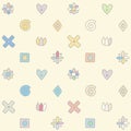 Seamless vector pattern, cute decorative geometrical hand drawn with childlike elements, dots, square, circle, cross, rectangle,