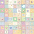 Seamless vector pattern, cute decorative geometrical hand drawn with childlike elements, dots, square, circle, cross, rectangle,