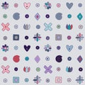 Seamless vector pattern, cute decorative geometrical hand drawn with childlike elements, dots, square, circle, cross, rectangle,