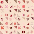 Seamless vector pattern, cute decorative geometrical hand drawn with childlike elements, dots, square, circle, cross, rectangle,