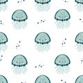 Seamless vector pattern. Cute jellyfish with a smiling face. Cute pattern for children's products on white Royalty Free Stock Photo