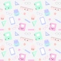 Seamless vector pattern with cute kawaii school supplies