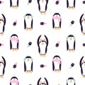 Seamless vector pattern with cute kid penguins.