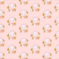 Seamless vector pattern of cute kotai japanese kawai cat with popcorn Royalty Free Stock Photo