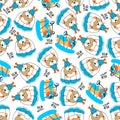 Seamless vector pattern with cute little bear skydiver, Design concept for kids textile print, nursery wallpaper, wrapping paper. Royalty Free Stock Photo