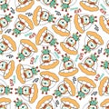 Seamless vector pattern with cute little lion skydiver, Design concept for kids textile print, nursery wallpaper, wrapping paper. Royalty Free Stock Photo
