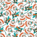 Seamless vector pattern with cute little monkey skydiver, Design concept for kids textile print, nursery wallpaper, wrapping paper Royalty Free Stock Photo