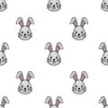 Seamless vector pattern of cute, minimalist grey bunny faces with pink inner ears and simple black outlines, perfect for Easter Royalty Free Stock Photo