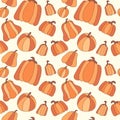 Seamless vector pattern with cute orange pumpkins. Hand drawn autumn Thanksgiving and Halloween design. Royalty Free Stock Photo
