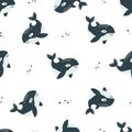 Seamless vector pattern. Cute orca on white background. Pattern for printing on children's products