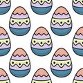 Seamless vector pattern of cute, pastel-colored Easter eggs with simple wavy lines and dot details Royalty Free Stock Photo