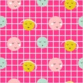 Seamless vector pattern with cute planets checkered pink girl background.