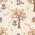 Seamless Vector Pattern with Cute Racoon