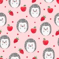 Seamless vector pattern with cute watercolor hedgehogs.