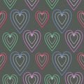 Seamless vector pattern, dark symmetrical background with hearts