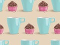Seamless vector pattern of chocolate cakes and cup Royalty Free Stock Photo